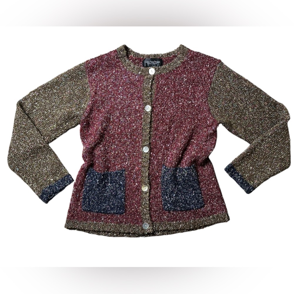 Celina Yang Designs Colorblock Metallic Knit Cardigan Sweater Women’s M